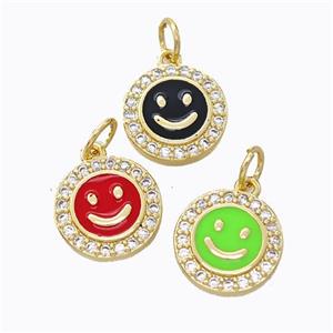 Copper Emoji Pendant Pave Zirconia Enamel Smile Face Gold Plated Mixed, approx 11.5mm