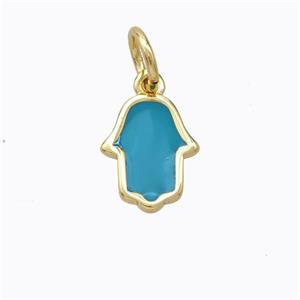 Copper Hamsahand Pendant Teal Enamel Gold Plated, approx 9-11mm