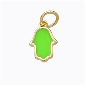 Copper Hamsahand Pendant Green Enamel Gold Plated, approx 9-11mm