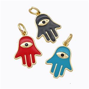 Copper Hamsahand Pendant Enamel Eye Gold Plated Mixed, approx 14-17mm