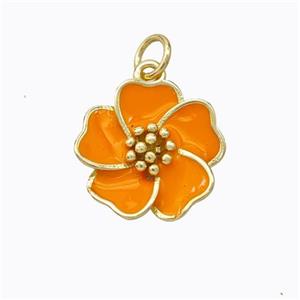 Copper Flower Pendant Orange Enamel Gold Plated, approx 15mm