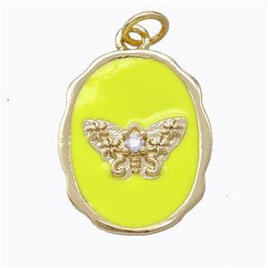 Copper Butterfly Pendant Pave Zirconia Yellow Enamel Oval Gold Plated, approx 16-20mm