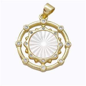 Copper Circle Pendant Pave Shell Zirconia Gold Plated, approx 20mm