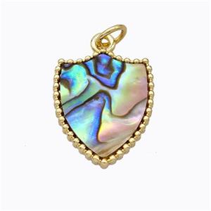 Copper Shield Pendant Pave Abalone Shell Gold Plated, approx 15-18mm