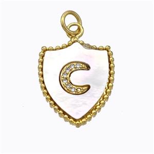 Copper Shield Pendant Pave Shell Zirconia Moon Gold Plated, approx 15-18mm