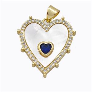 Copper Heart Pendant Pave Shell Zirconia Gold Plated, approx 20mm