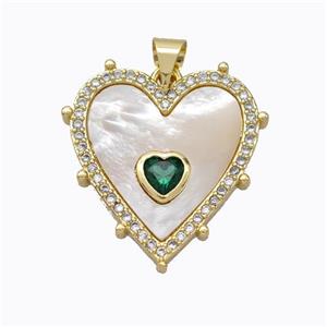 Copper Heart Pendant Pave Shell Zirconia Gold Plated, approx 20mm