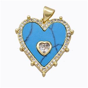 Copper Heart Pendant Pave Howlite Zirconia Gold Plated, approx 20mm