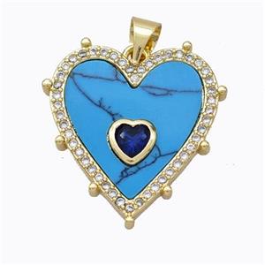 Copper Heart Pendant Pave Howlite Zirconia Gold Plated, approx 20mm