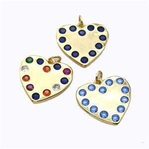 Copper Heart Pendant Micropave Zirconia Gold Plated Mixed, approx 20mm