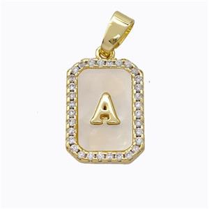 Copper Letter-A Pendant Pave Shell Zirconia Gold Plated, approx 12-16mm