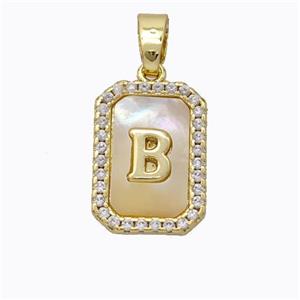 Copper Letter-B Pendant Pave Shell Zirconia Gold Plated, approx 12-16mm