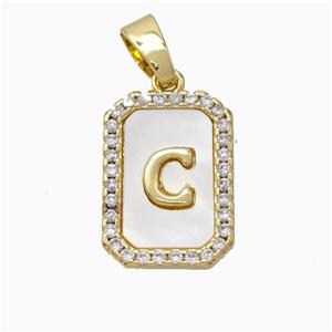 Copper Letter-C Pendant Pave Shell Zirconia Gold Plated, approx 12-16mm