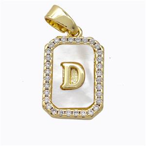 Copper Letter-D Pendant Pave Shell Zirconia Gold Plated, approx 12-16mm