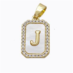 Copper Letter-J Pendant Pave Shell Zirconia Gold Plated, approx 12-16mm