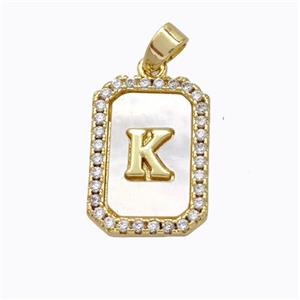 Copper Letter-K Pendant Pave Shell Zirconia Gold Plated, approx 12-16mm