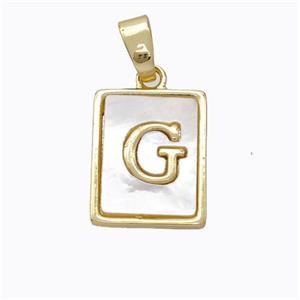 Copper Letter-G Pendant Pave Shell Gold Plated, approx 12-15mm