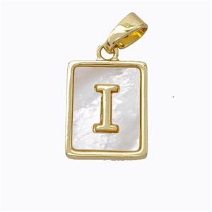 Copper Letter-I Pendant Pave Shell Gold Plated, approx 12-15mm