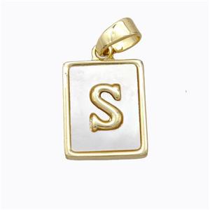 Copper Letter-S Pendant Pave Shell Gold Plated, approx 12-15mm