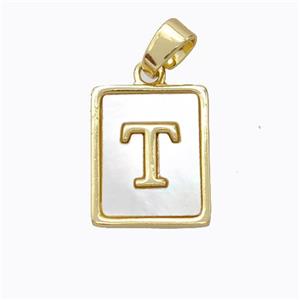 Copper Letter-T Pendant Pave Shell Gold Plated, approx 12-15mm