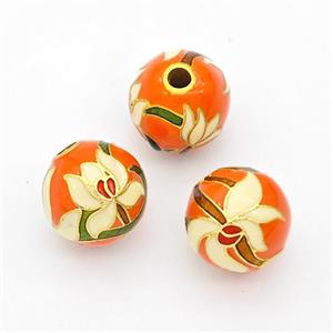 Copper Round Beads Cloisonne Multicolor Flower Gold Plated, approx 10mm