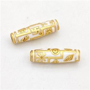 Copper Rice Beads White Enamel Gold Plated, approx 4.5-15.5mm