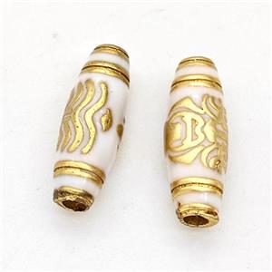 Copper Rice Beads White Enamel Gold Plated, approx 5-15mm