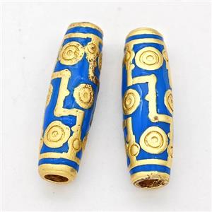 Copper Rice Beads Blue Enamel Large Hole Gold Plated, approx 7.5-25mm, 3mm hole