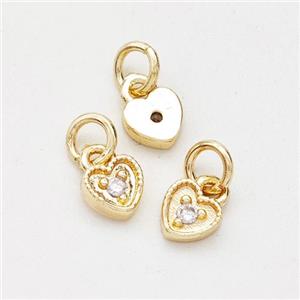 Copper Heart Pendant Pave Zirconia Gold Plated, approx 4mm