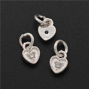 Copper Heart Pendant Pave Zirconia Shiny Silver, approx 4mm