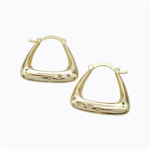 Copper Latchback Earrings Micro Pave Zirconia Bag-Shape Hollow Gold Plated, approx 25-26mm