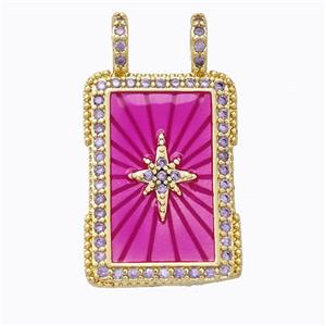 Copper Tarot Card Pendant Pave Zirconia Hotpink Star Painted Gold Plated, approx 16-30mm