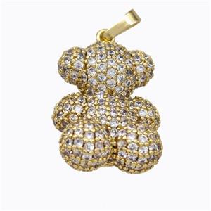 Copper Bear Pendant Micropave Zirconia Gold Plated, approx 15.5-19mm