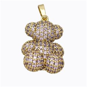 Copper Bear Pendant Micropave Pink Zirconia Gold Plated, approx 15.5-19mm