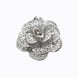 Copper Rose Flower Pendant Platinum Plated, approx 30mm