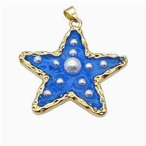 Copper Star Pendant Pave Pearlized Resin Blue Gold Plated, approx 36mm