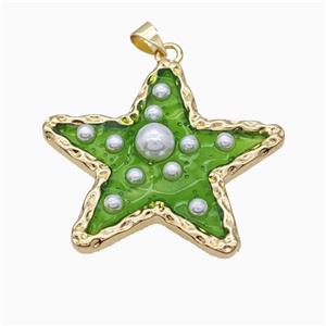 Copper Star Pendant Pave Pearlized Resin Green Gold Plated, approx 36mm