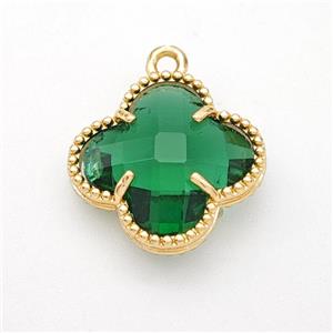 Green Crystal Glass Copper Clover Pendant Gold Plated, approx 16mm