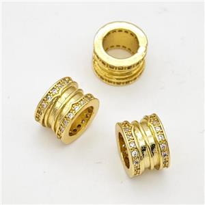 Copper Tube Beads Pave Zirconia Large Hole Gold Plated, approx 10mm, 6mm hole