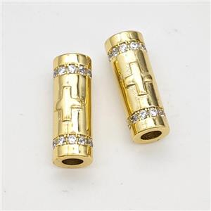 Copper Tube Beads Pave Zirconia Large Hole Gold Plated, approx 7-18mm, 3mm hole