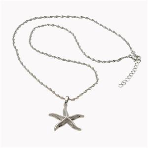 Copper Starfish Necklace Platinum Plated, approx 25mm, 2mm, 43-48cm length