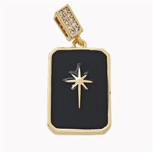 Copper Rectangle Pendant Black Enamel Star Gold Plated, approx 14-20mm, 7mm, 3-5mm hole