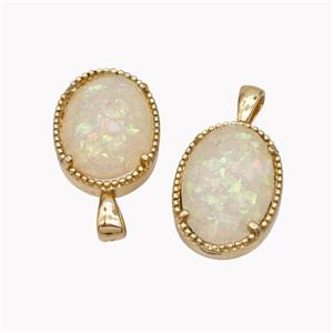 White Fire Opal Copper Pendant Oval Gold Plated, approx 11.5-16mm