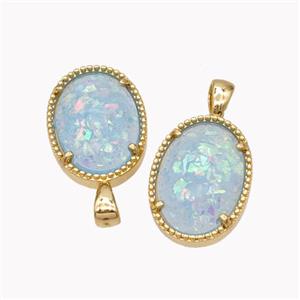 Blue Fire Opal Copper Pendant Oval Gold Plated, approx 11.5-16mm