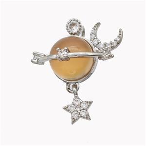 Copper Sun Pendant Pave Yellow Cateye Glass Moon Star Platinum Plated, approx 7mm, 10mm