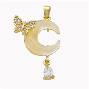 Copper Moon Pendant Pave Yellow Acrylic Butterfly Gold Plated, approx 4-6mm, 8-10mm, 16mm