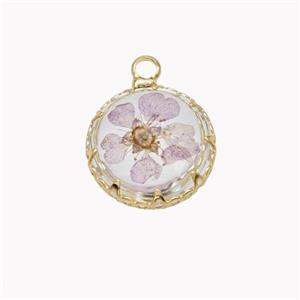 Acrylic Flower Pendant Gold Plated, approx 15mm