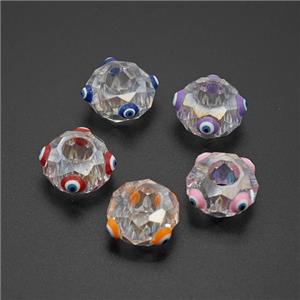 Crystal Glass Rondelle Beads With Evil Eye Enamel Large Hole Faceted Mixed, approx 14mm, 6mm hole