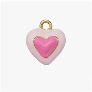 Copper Heart Pendant White Pink Enamel Gold Plated, approx 10.5mm