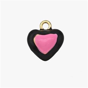 Copper Heart Pendant Black Pink Enamel Gold Plated, approx 10.5mm